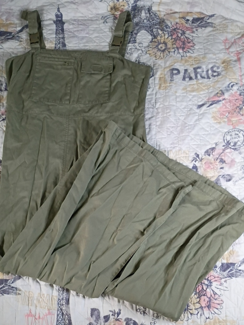 Express Olive Green Utility Lightweight Dress Jumpsuit Size 9/10